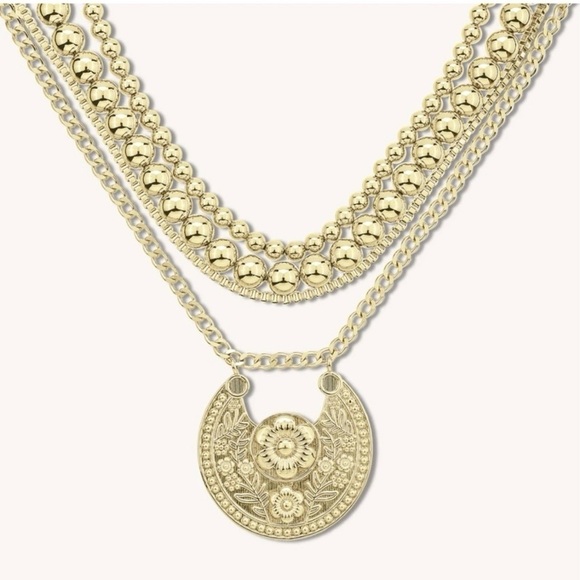 Victoria Emerson Gold-tone Multi Layered Floral Beaded Chain Statement Necklace - Picture 6 of 7